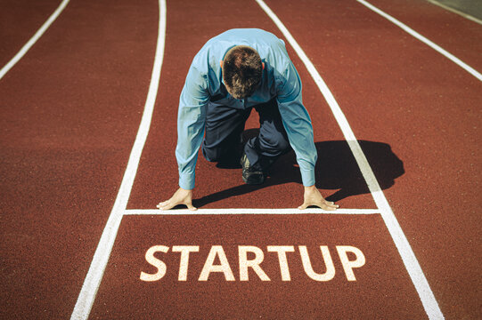 Start up business mark red line to your successful road. startup business. beginning of a career. transition to a new level concept