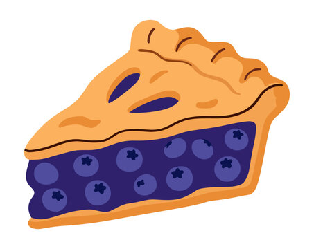 Blueberry pie slice with baked crust