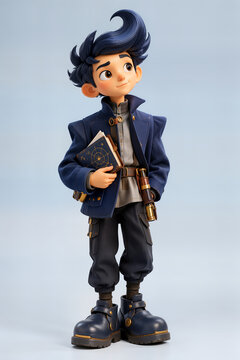 Cute 3D Fantasy Boy Character Holding an Ancient Book