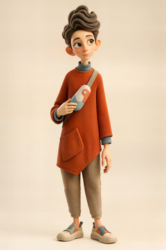 Cute 3D Young Boy Character with Crossbody Bag