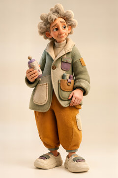 Cute 3D Young Boy Character Holding a Small Bottle
