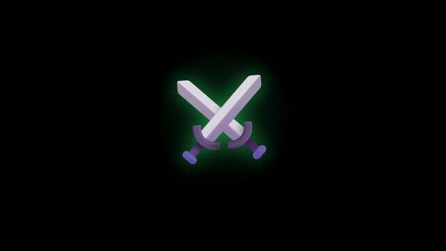 Animated Crossed Swords Icon Rotating Against A Dark Background
