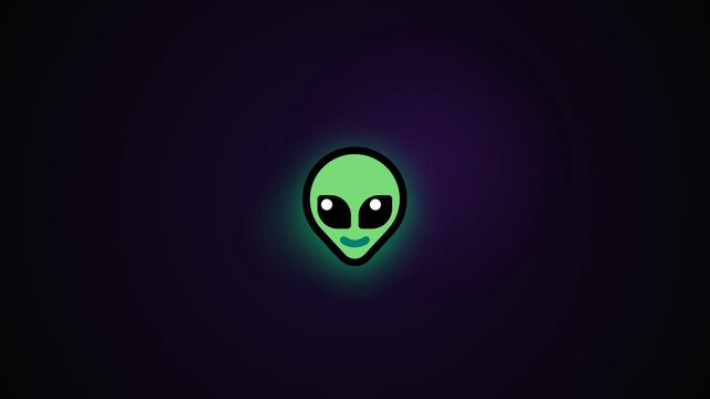 Minimalistic green alien face on dark purple background
