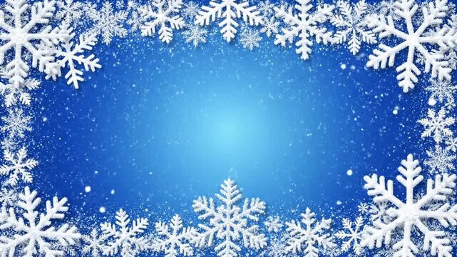 White snowflakes forming a border on a blue background