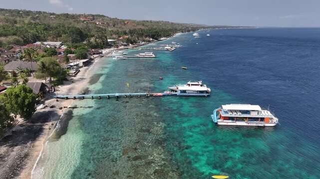 Aerial view of the pier of Penida island in Bali, Indonesia