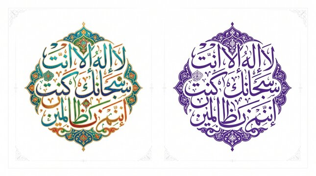 Two decorative oval frames with arabic calligraphy designs on a white background with oval compositions with text