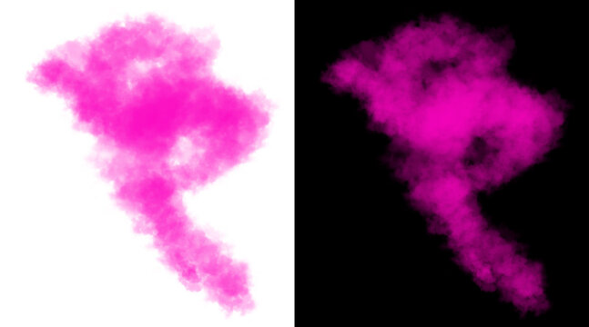Vibrant pink smoke explosion on white and black backgrounds, colorful powder cloud burst, abstract magenta smoke texture for design