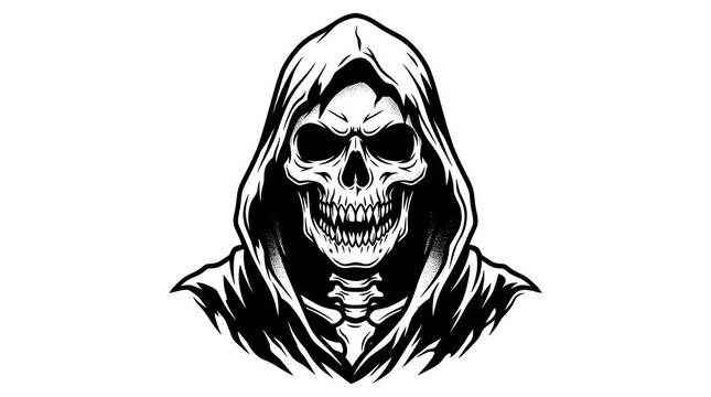 Skull and Crossbones in Black and White, Dark Death Symbol with Skeleton Bones, Halloween Horror Vector Illustration for Tattoo, Pirate, Fear and Danger Design