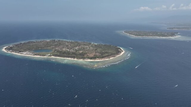 Panoramic aerial view of Gili  islands in Lombok, Indonesia