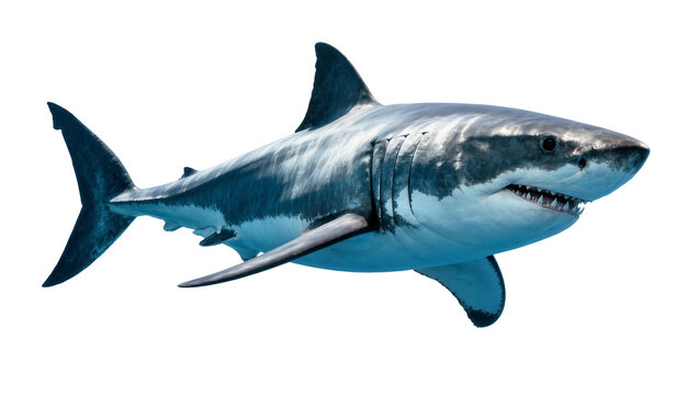 Great white shark with sharp teeth and gills, isolated on transparent background