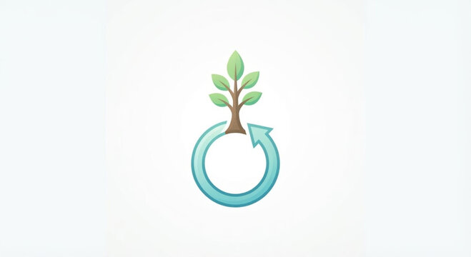 Minimalistisches Vektor-Symbol f&uuml;r Nachhaltigkeit: Baum im Kreislauf
