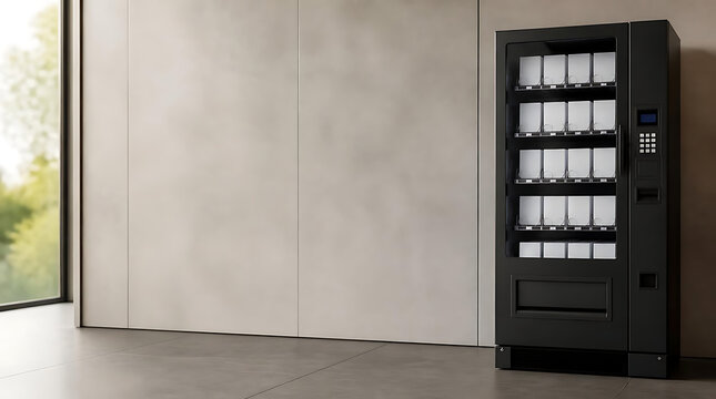 Modern automatic vending machine selling various drinks and snacks.