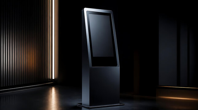 Sleek modern touchscreen digital kiosk terminal.