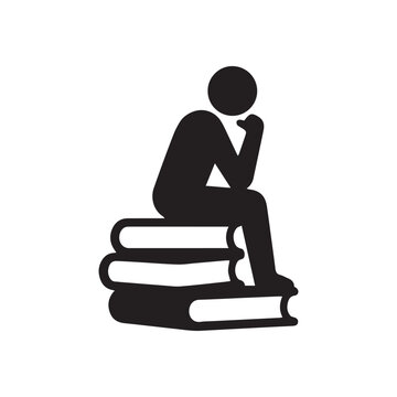 Person sitting on a stack of books icon silhouette vector graphic