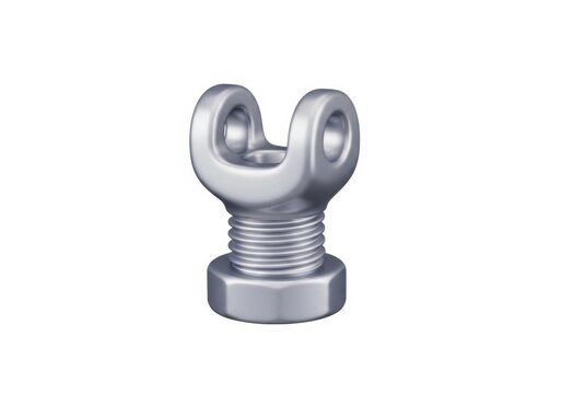 Industrial silver clevis rod end with threaded bolt and hexagonal nut