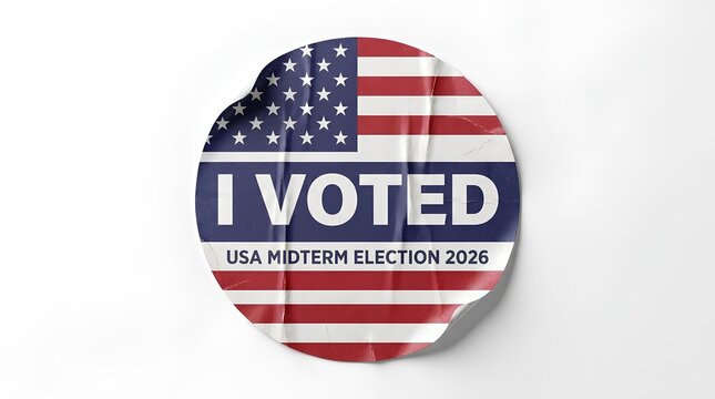 I Voted sticker for 2026 USA Midterm Election on white background.