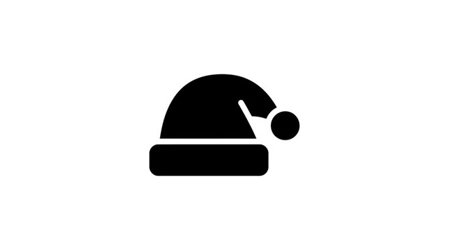 Minimalist black silhouette icon of a classic santa claus hat isolated on a plain white background