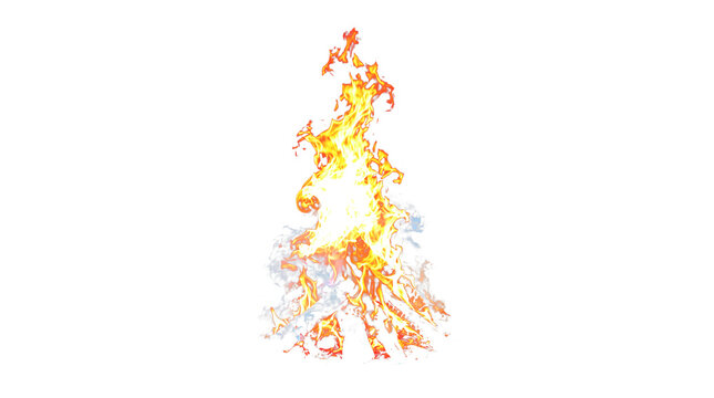 Vibrant fire flames isolated on transparent background, detailed orange and yellow burning vector illustration for game assets, UI design, or graphic projects