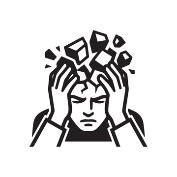 mental stress icon of a person with an exploding head on white background