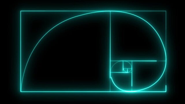 glowing neon Golden Ratio Fibonacci sequence golden number icon on black background. neon Fibonacci spiral golden ratio icon. 4k motion video.