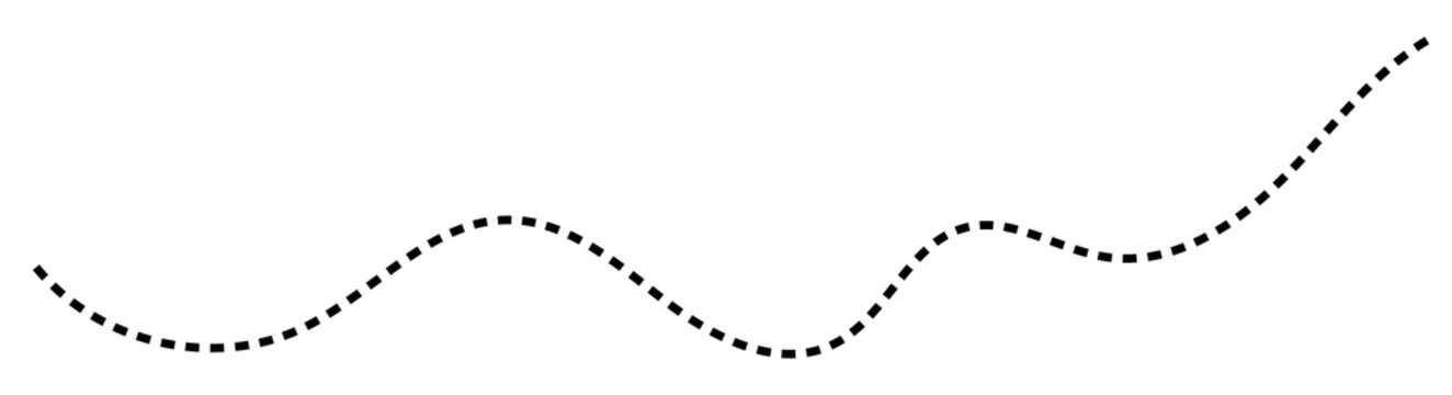 Minimalist black dotted line forming a smooth wave shape on a white background with curved line dashed line simple design vector line abstract path dotted pattern