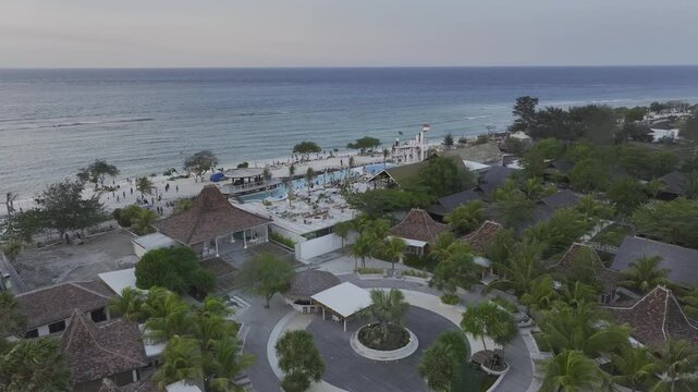 Natural landscape of beachfront view from hotel on Gili Trawangan island in Lombok, Indonesia at dusk