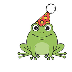 Fototapeta premium Cartoon Frog Wearing a Party Hat