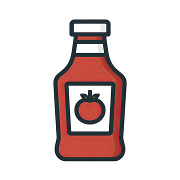 A simple flat vector icon of a red tomato ketchup bottle.