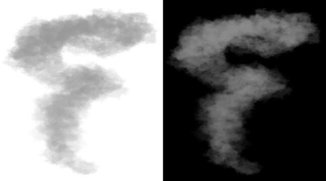 Atmospheric smoke cloud illustration, realistic gray steam puff on white and black background, wispy vapor texture for overlay effects