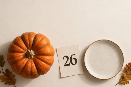 Thanksgiving 2026 Calendar Concept with Pumpkin and Number 26