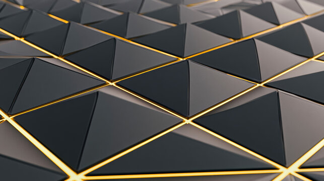 Abstract Black Geometric Pyramid Pattern Background with Glowing Yellow Lines
