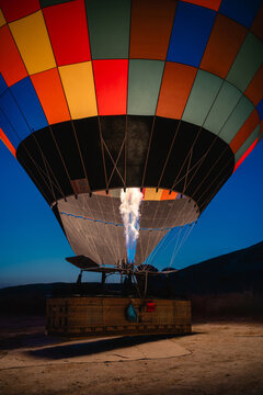 Hot air balloon burner during launch preparation in Cappadocia, Turkey