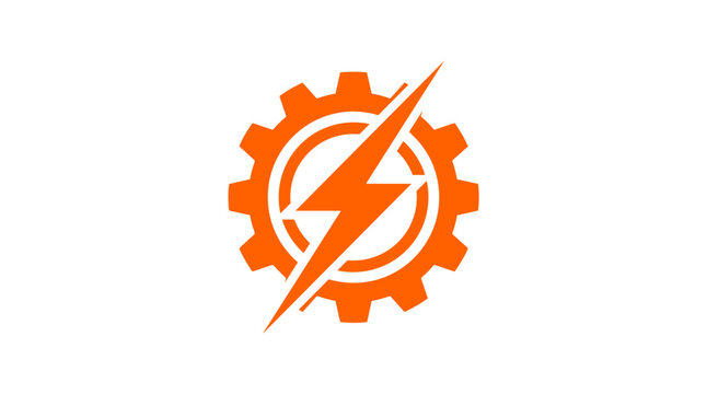 Orange gear with lightning bolt energy logo.