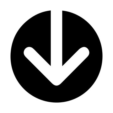 Minimalist long down arrow icon in a circle, ideal for scroll down prompts, downloads, and directional cues.