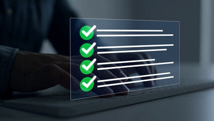 Online survey and exam interface with checkboxes, questionnaire forms and rating system. Concept of...