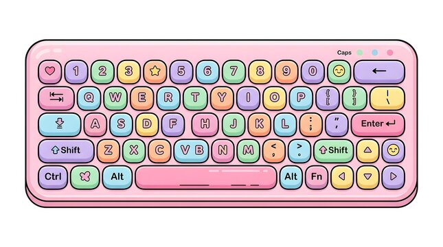 Cute pastel keyboard illustration with colorful keys and kawaii aesthetic design