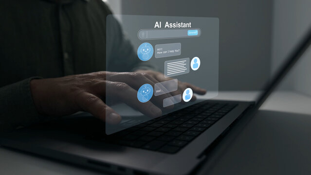 Online support Chatbot conversation. Virtual assistant, artificial intelligence bot software automation technology.Customer person using chat service to get support.Ai assistant support chat.