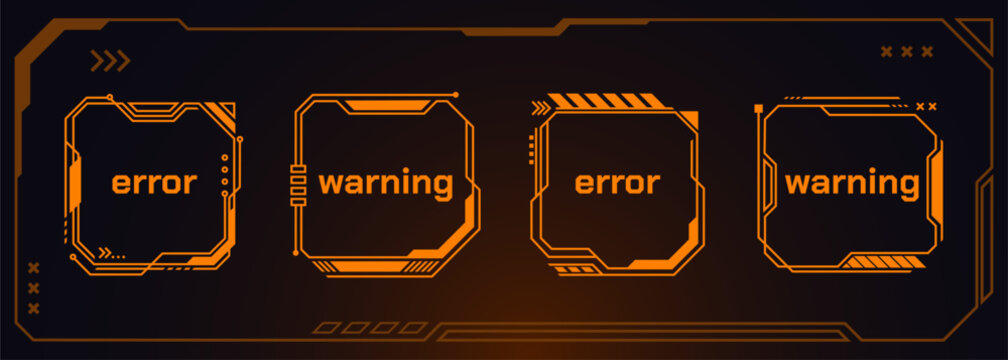 Futuristic ui frame with neon glowing hud elements on black background. Vector realistic illustration of holographic error interface design for game screens, tech dashboards, cyberpunk square borders