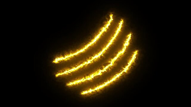 Yellow parallel curved plasma scratches on black background. Suitable for technology, energy, or abstract design projects. Great for backgrounds.