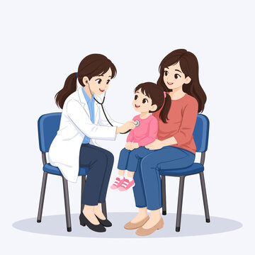 Concept of pediatric healthcare and routine medical check ups with a friendly female pediatrician.