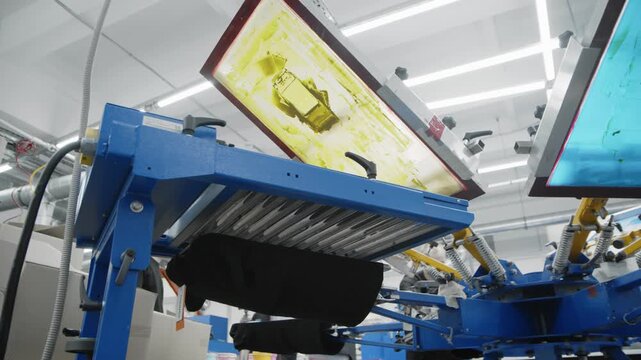 A textile printer makes prints on T-shirts.