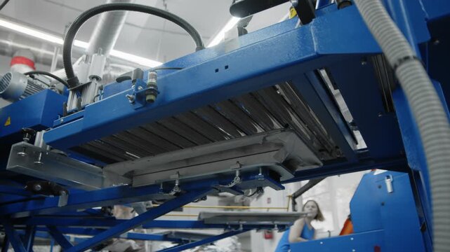 A textile printer makes prints on T-shirts.