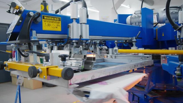 A textile printer makes prints on T-shirts.