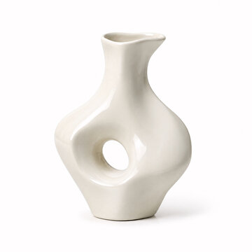 Modern white ceramic vase with cut-out design