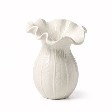 Modern white ceramic vase with ruffled rim