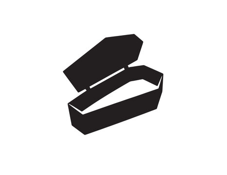 Open wooden coffin silhouette vector icon isolated on white background for Halloween.