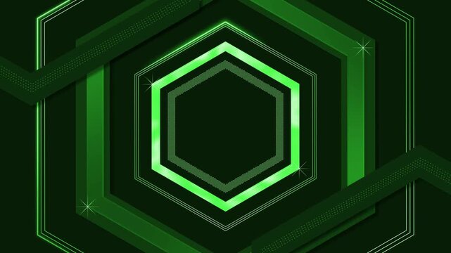 Dark hexagonal layered background with metallic hexagon center and honeycomb pattern animation