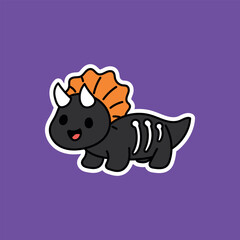 Cute dark gray triceratops skeleton with bright orange head spikes and friendly expression, playful Halloween prehistoric character illustration. © Escata Studio