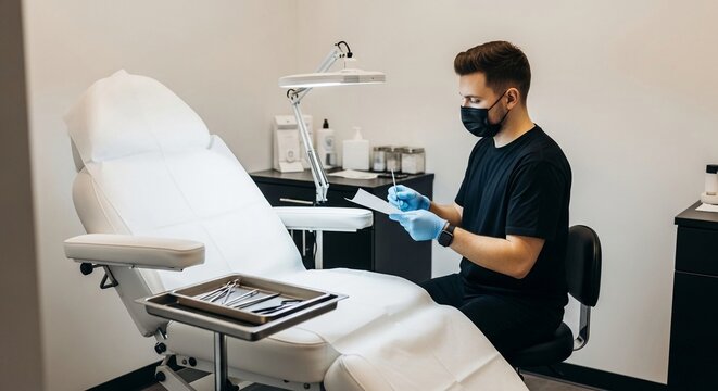 Professional Piercing Specialist Prepares Instruments for Client Procedure in a Modern Studio