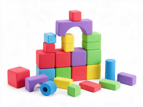 Oversized soft high-density EVA foam interlocking building blocks with rounded safe edges, isolated and centered product on pure white background.